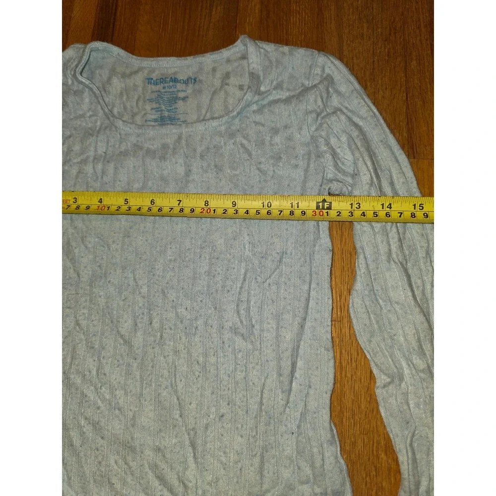 Thereabouts Girl Medium 10/12 Blue Ribbed Pointelle Scoop Neck Long Sleeve Top